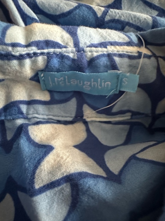 J. McLaughlin Blue White Patterned Contrasting Orange Stripe Cuffs Shirt Small - Picture 8 of 8